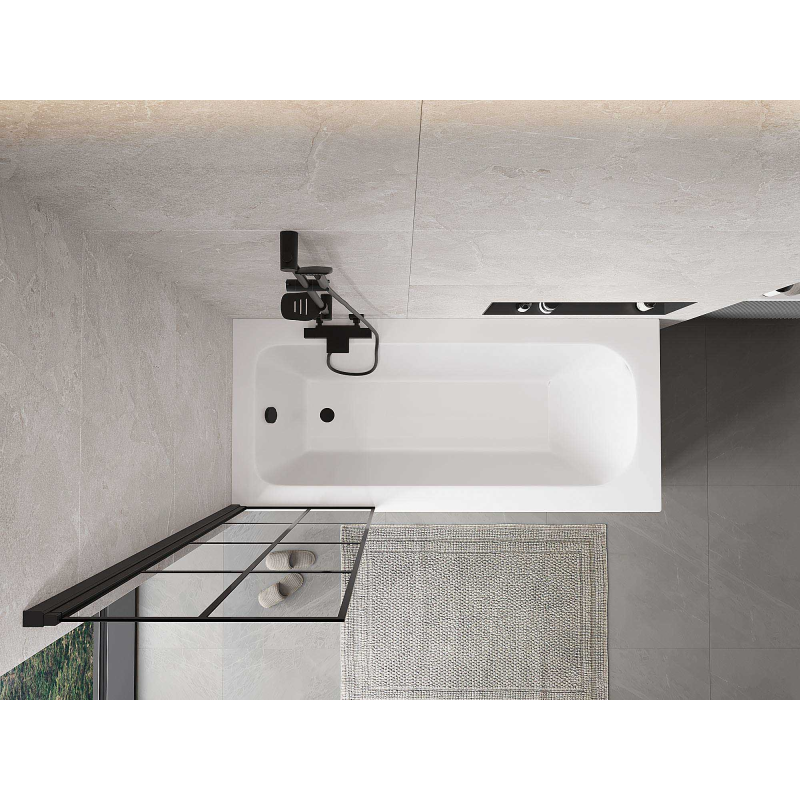 Mexen Mist vonios ekrano kairysis vienasparnis 60 x 150 cm, juoda grotelė, juodas - 8A9-060-001-70-77-L