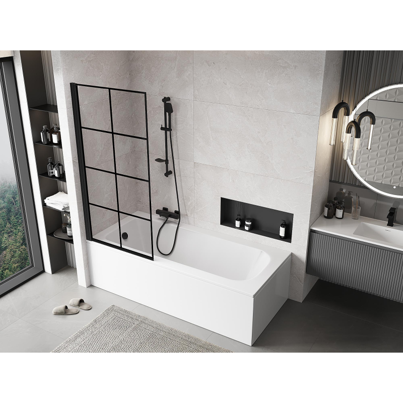 Mexen Mist vonios pertvara, vienos durys, kairė, 80 x 150 cm, juodas tinklelis, juoda - 8A9-080-001-70-77-L