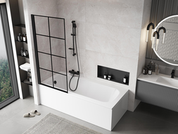 Mexen Mist vonios pertvara, vienos durys, kairė, 80 x 150 cm, juodas tinklelis, juoda - 8A9-080-001-70-77-L