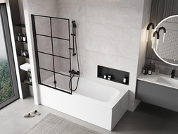 Mexen Mist vonios pertvara 1-durų kairė 90 x 150 cm, juodas tinklelis, juoda - 8A9-090-001-70-77-L