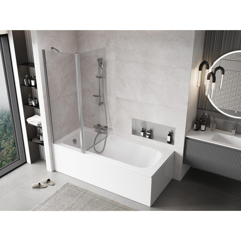 Mexen Mist vonios pertvara 2 dalių 130 x 150 cm, skaidri, chromuota - 8A9-130-011-01-00