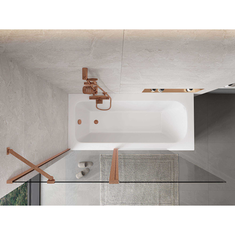 Mexen Mist dviejų dalių dušo pertvara 140 x 150 cm, skaidri, šlifuota varis - 8A9-140-011-65-00