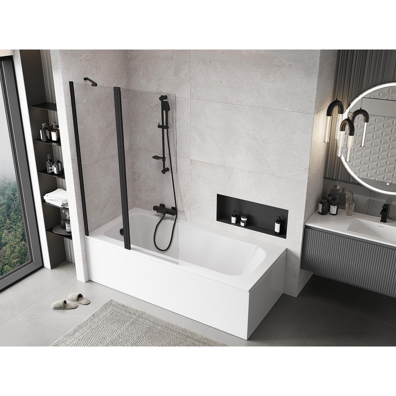 Mexen Mist vonios sienelė 2-dalių 110 x 150 cm, permatomas, juodas - 8A9-110-011-70-00