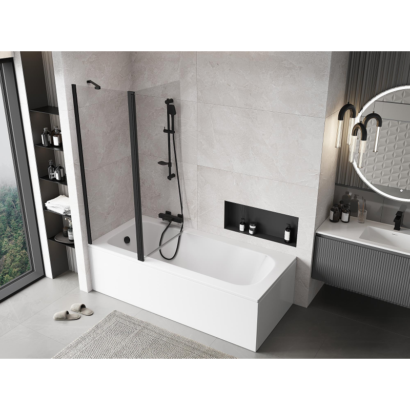 Mexen Mist vonios pertvara, 2-duris, 130 x 150 cm, skaidri, juoda - 8A9-130-011-70-00