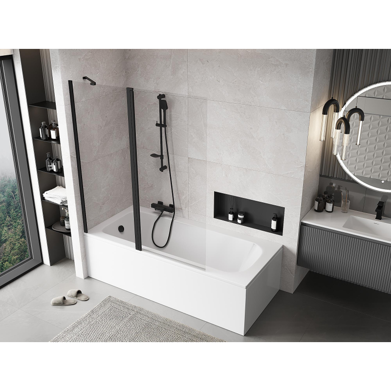 Mexen Mist vonios ekrano dviejų dalių 140 x 150 cm, skaidrus, juodas - 8A9-140-011-70-00