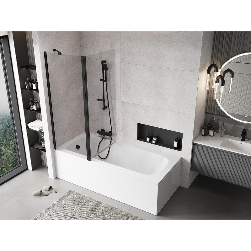 Mexen Mist vonios ekrano dviejų dalių 140 x 150 cm, skaidrus, juodas - 8A9-140-011-70-00