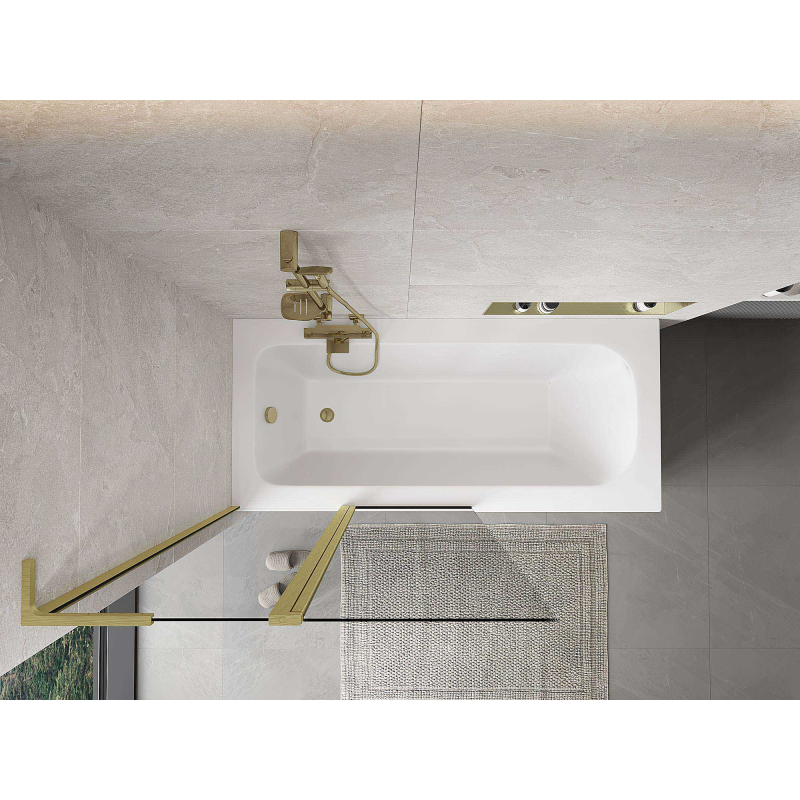 Mexen Mist L vonios pertvara, dviejų dalių, 100 x 150 cm, skaidri, auksinė šepečiuota - 8A9L-100-011-55-00