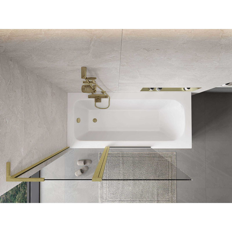 Mexen Mist L vonios ekranas, 2-jų dalių, 120 x 150 cm, permatomas, auksinis šepetuotas - 8A9L-120-011-55-00