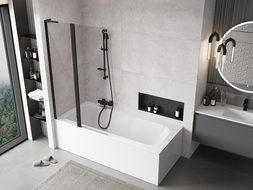 Mexen Mist L vonios ekranas, 2-durų, 100 x 150 cm, permatomas, juodas - 8A9L-100-011-70-00