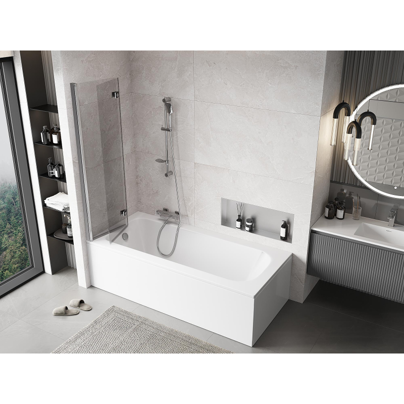 Mexen Mist vonios kambario sienelė 2-dalių kairinė 90 x 150 cm, skaidri, chromas - 8A9-090-002-01-00-L