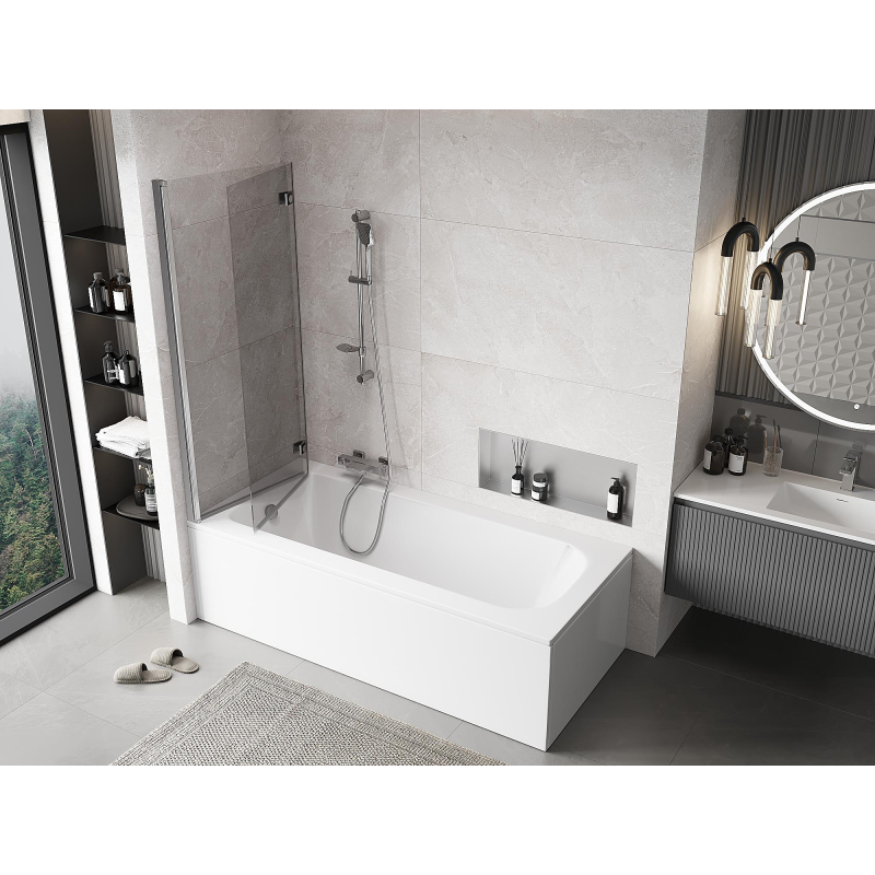 Mexen Mist vonios sienelė 2-dalių kairinė 130 x 150 cm, skaidri, chromas - 8A9-130-002-01-00-L