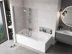 Mexen Mist dvigubas kairysis vonios ekranas 140 x 150 cm, skaidrus, chromuotas - 8A9-140-002-01-00-L