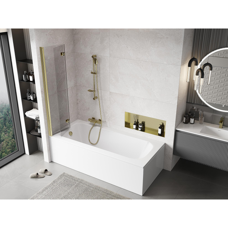 Mexen Mist vonios apsauga, 2 dalių kairinis 80 x 150 cm, permatomas, auksinis - 8A9-080-002-50-00-L