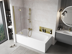 Mexen Mist vonios apsauga, 2 dalių kairinis 80 x 150 cm, permatomas, auksinis - 8A9-080-002-50-00-L