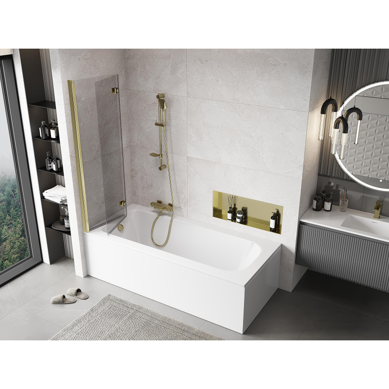 Mexen Mist dvigubas dušo durys kairys 100 x 150 cm, skaidrus, auksinis - 8A9-100-002-50-00-L