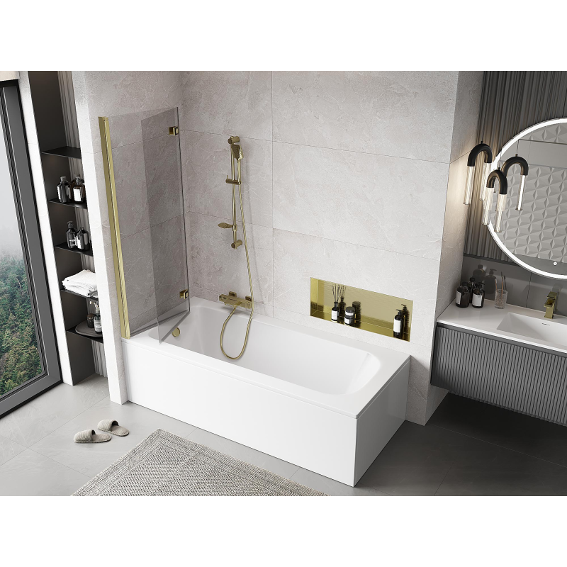 Mexen Mist vonios ekrano durys, dviejų dalių, į kairę 110 x 150 cm, skaidrus, auksinis - 8A9-110-002-50-00-L