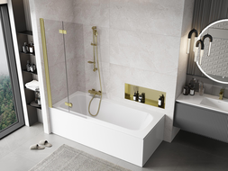 Mexen Mist vonios pertvaros 2-durų kairė, 80 x 150 cm, skaidrus, šlifuotas auksas - 8A9-080-002-55-00-L