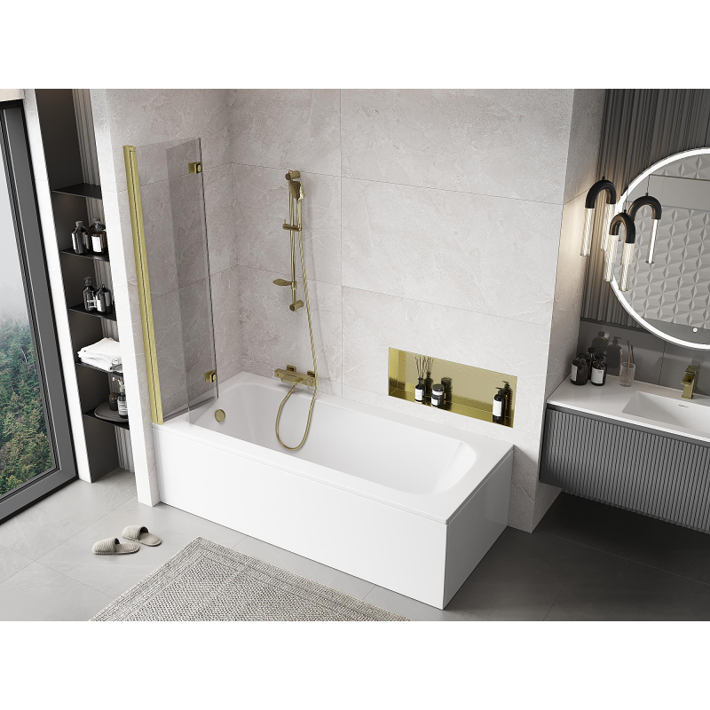 Mexen Mist vonios pertvaros 2-durų kairė, 80 x 150 cm, skaidrus, šlifuotas auksas - 8A9-080-002-55-00-L