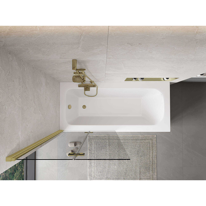 Mexen Mist 2-jų dalių kairysis vonios ekranas, 90 x 150 cm, skaidrus, auksinis matinio atspalvio - 8A9-090-002-55-00-L