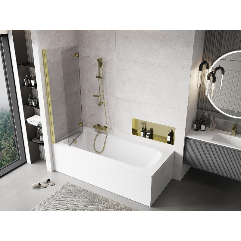 Mexen Mist 2-dalių kairysis dušo ekranas 120 x 150 cm, skaidrus, paauksuotas šlifuotas - 8A9-120-002-55-00-L