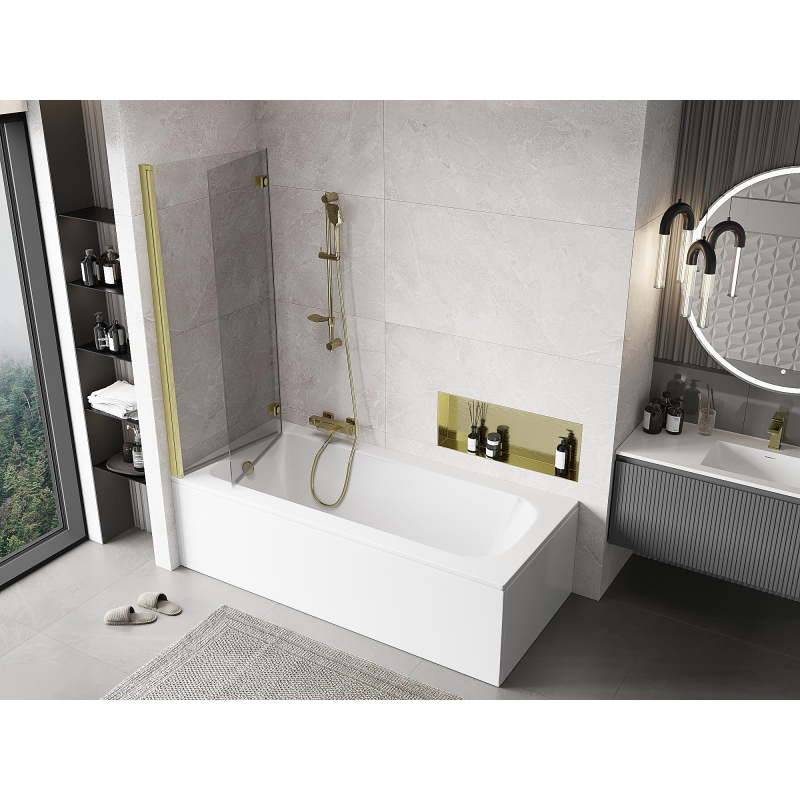 Mexen Mist dviejų dalių vonios skydas kairysis 130 x 150 cm, skaidrus, auksinis šlifuotas - 8A9-130-002-55-00-L