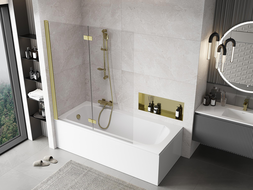 Mexen Mist dušo sienelė, 2-dalių, kairė 140 x 150 cm, skaidri, šepečiu dengta auksinė - 8A9-140-002-55-00-L