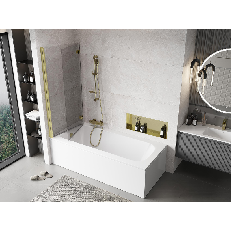 Mexen Mist dušo sienelė, 2-dalių, kairė 140 x 150 cm, skaidri, šepečiu dengta auksinė - 8A9-140-002-55-00-L