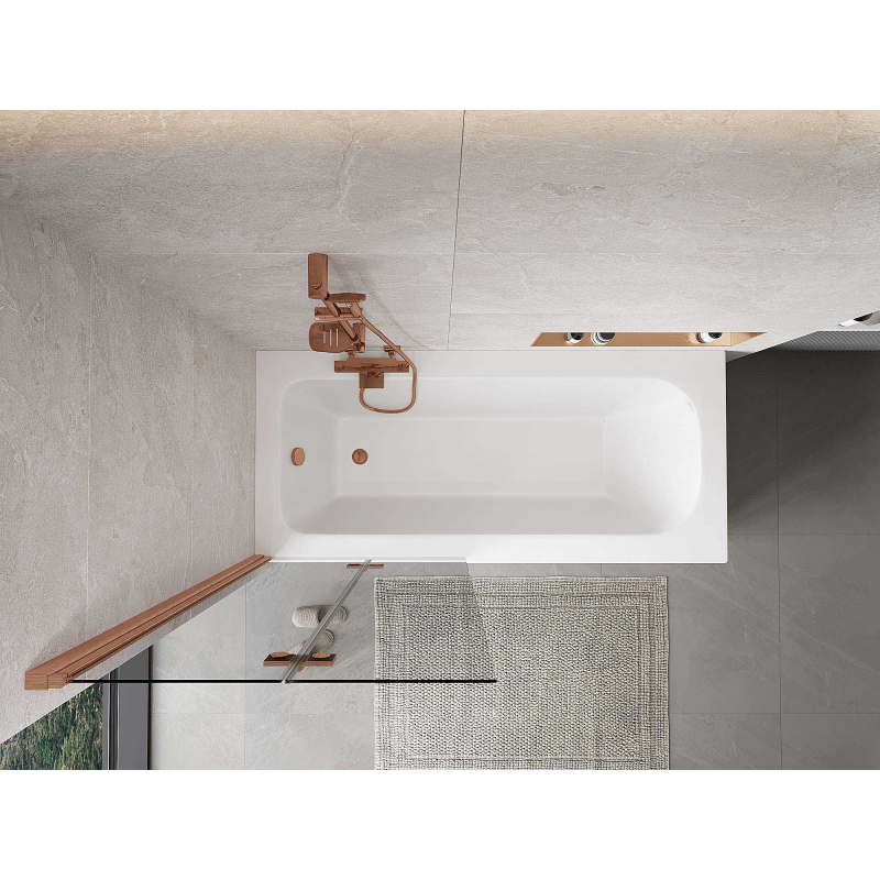 Mexen Mist vonios pertvara 2 dalių kairinė 80 x 150 cm, permatoma, šlifuotas varis - 8A9-080-002-65-00-L