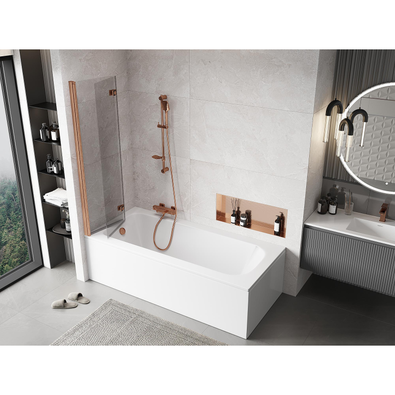 Mexen Mist dviejų dalių vonios ekranas kairysis 90 x 150 cm, permatomas, šlifuotas varis - 8A9-090-002-65-00-L