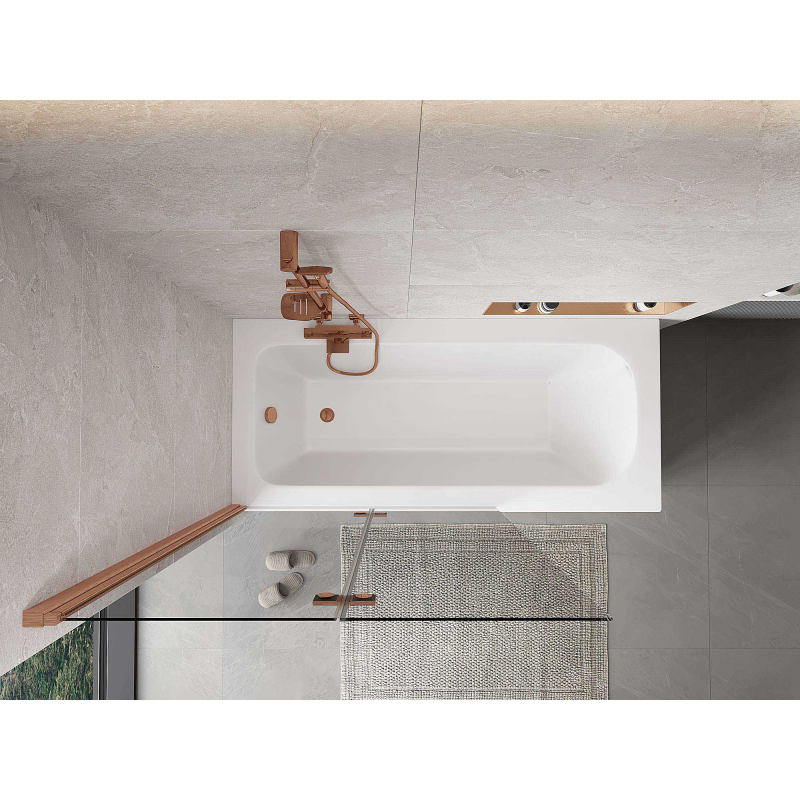 Mexen Mist 2-jų dalių kairysis vonios ekranas, 110 x 150 cm, skaidrus, šlifuota varis - 8A9-110-002-65-00-L