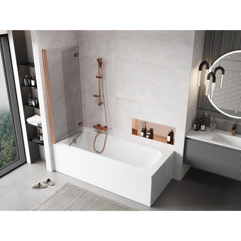 Mexen Mist dviejų dalių vonios ekranas, kairysis, 120 x 150 cm, skaidrus, šlifuotas varis - 8A9-120-002-65-00-L