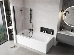 Mexen Mist vonios ekranas, 2 dalių, Kairinis, 90 x 150 cm, skaidrus, juodas - 8A9-090-002-70-00-L