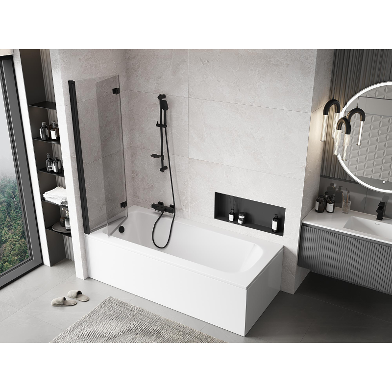 Mexen Mist dviejų dalių kairinis vonios ekranas 100 x 150 cm, permatomas, juodas - 8A9-100-002-70-00-L