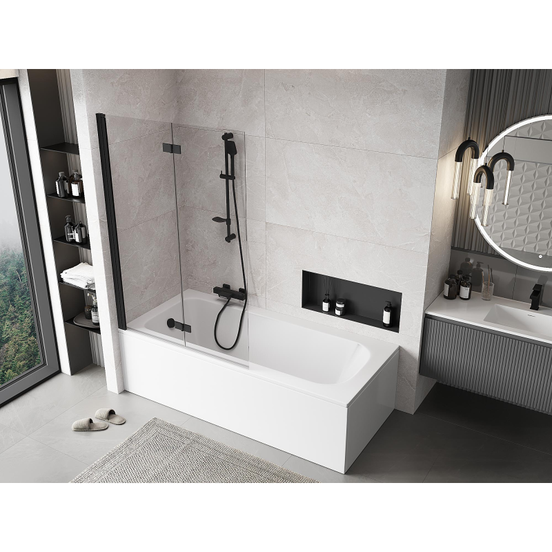 Mexen Mist vonios pertvara su dviem sparnais, kairioji 110 x 150 cm, skaidrus, juodas - 8A9-110-002-70-00-L