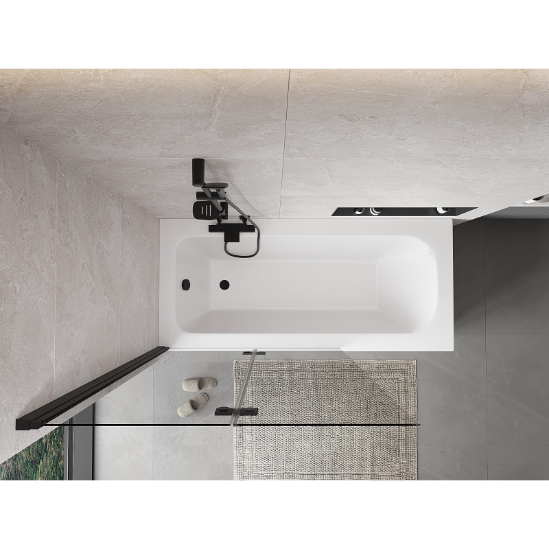 Mexen Mist vonios pertvara su dviem sparnais, kairioji 110 x 150 cm, skaidrus, juodas - 8A9-110-002-70-00-L