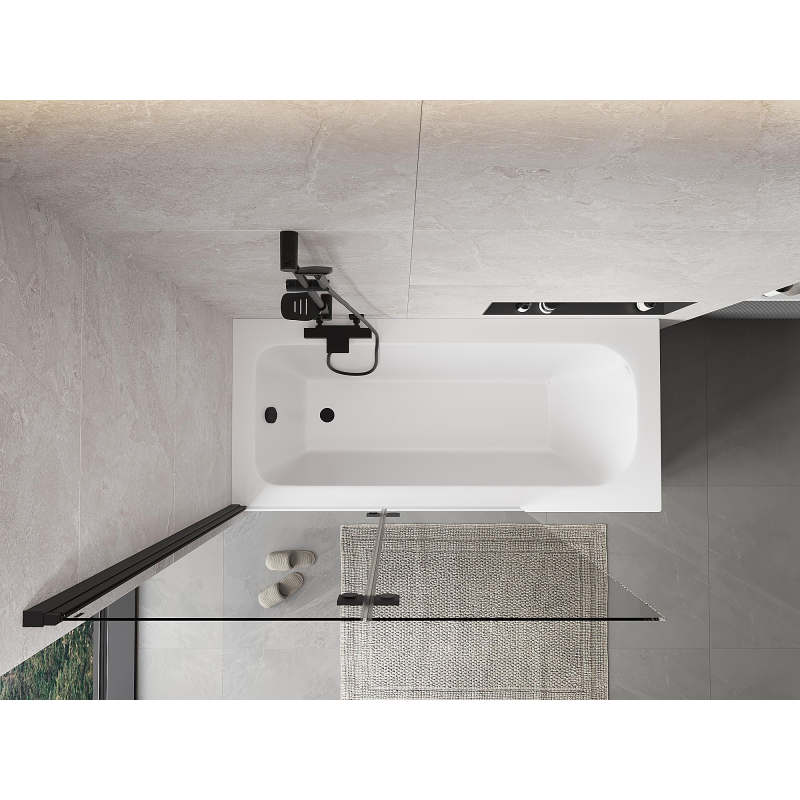 Mexen Mist dviejų dalių kairinis vonios ekranas 120 x 150 cm, permatomas, juodas - 8A9-120-002-70-00-L