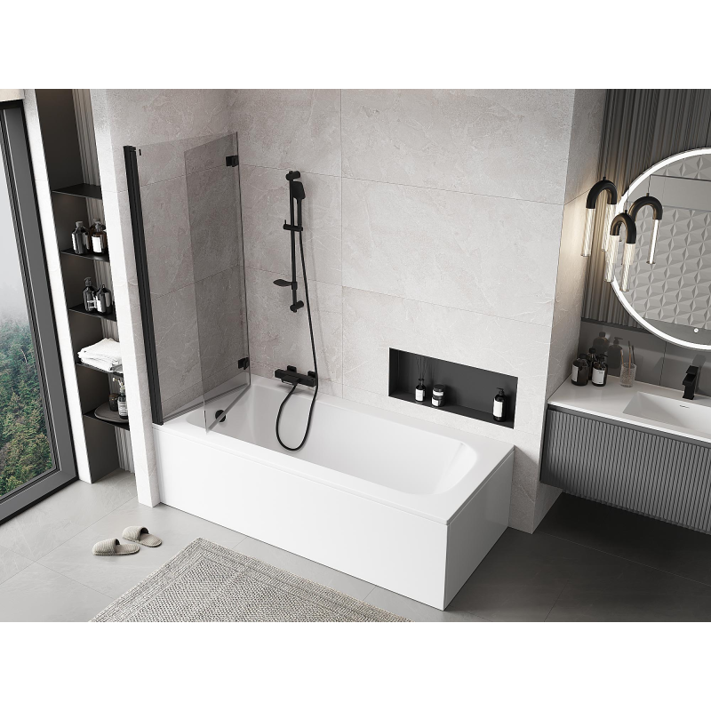 Mexen Mist vonios kambario pertvara, 2-dalys, kairė, 130 x 150 cm, permatomas, juodas - 8A9-130-002-70-00-L