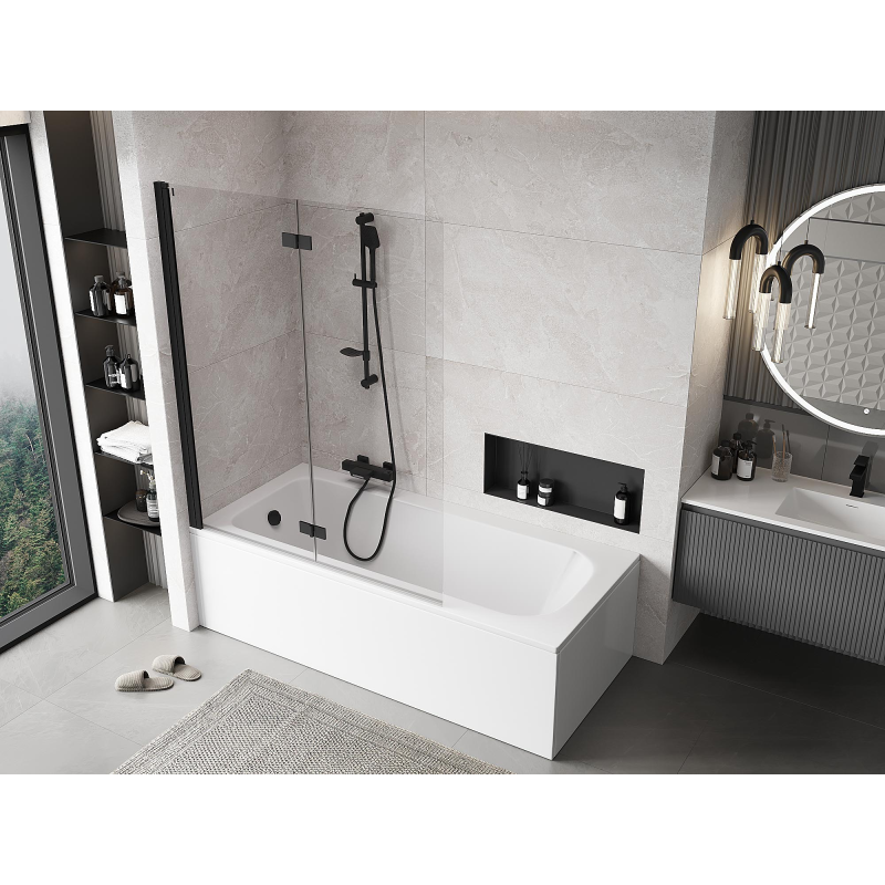 Mexen Mist vonios kambario pertvara, 2-dalys, kairė, 130 x 150 cm, permatomas, juodas - 8A9-130-002-70-00-L