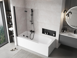 Mexen Mist vonios kambario pertvara, 2-dalys, kairė, 130 x 150 cm, permatomas, juodas - 8A9-130-002-70-00-L