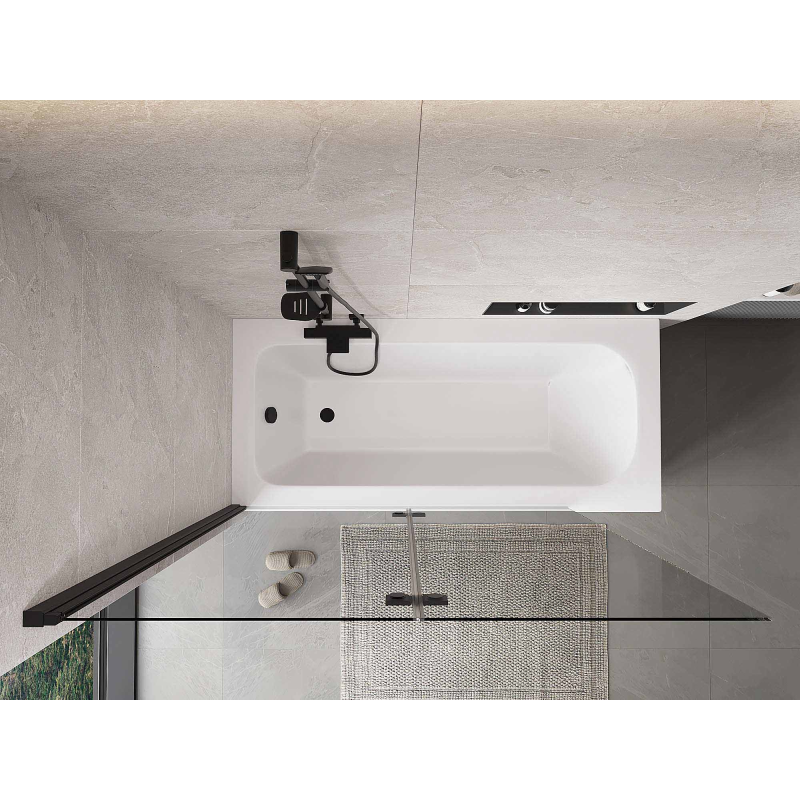 Mexen Mist dviejų dalių kairinis vonios ekranas, 140 x 150 cm, skaidrus, juodas - 8A9-140-002-70-00-L