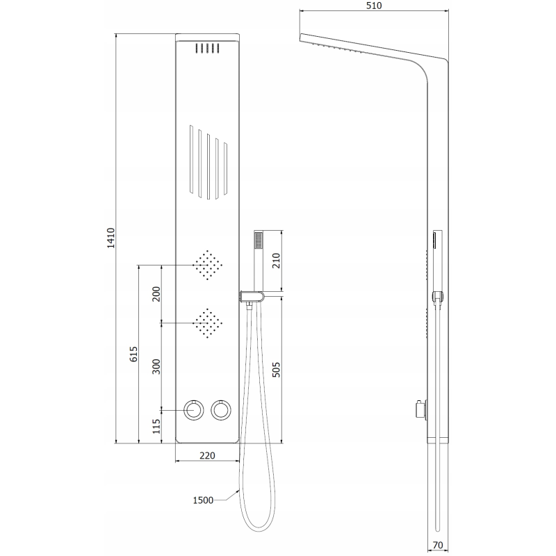 Mexen Navas dušo panelis, juodas - 7627-02-70