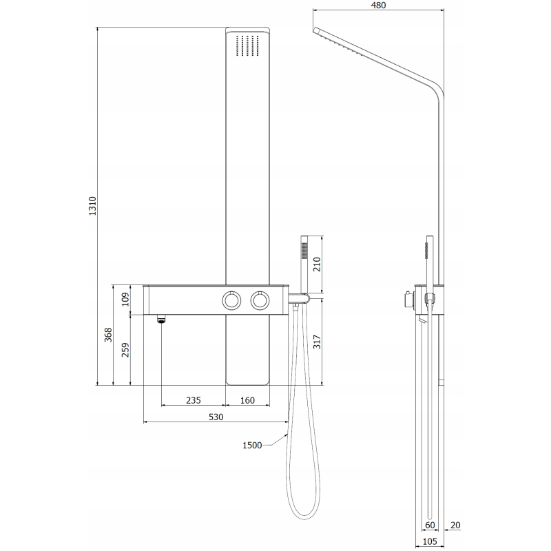 Mexen Sund dušo panelis, juodas - 7620-02-70