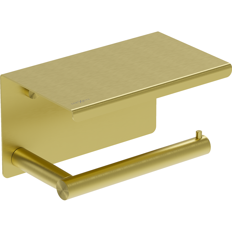 Mexen Loop tualetinio popieriaus laikiklis su lentyna, šepečiu paauksuotas - 70A71022-55