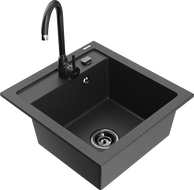 Mexen Vito granitinis vieno dubens virtuvės kriauklė su Telma virtuviniu maišytuvu, juodas dėmėtas - 6503-76-670200-70-B