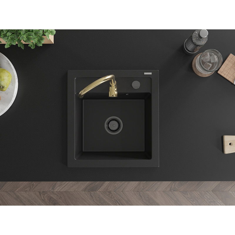 Mexen Vito granito plautuvė vienos kameros su virtuvės maišytuvu Telma, juoda - 6503-77-670200-50-B