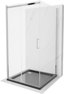 Mexen Omega-3S trijų sienų dušo kabina, stumdomos durys 100x100 cm, skaidri, chromuota + Flat padėklas