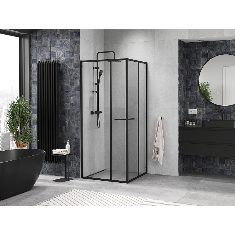Mexen Linea stiklinė dušo kabina 90 x 90 cm, skaidri, juoda - 8E1-090-090-70-70