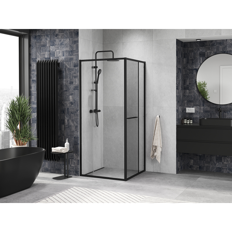 Mexen Linea stiklinė dušo kabina 90 x 90 cm, skaidri, juoda - 8E1-090-090-70-70