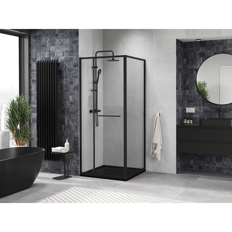 Mexen Linea stiklinė dušo kabina 90 x 90 cm, skaidri, juoda - 8E1-090-090-70-70