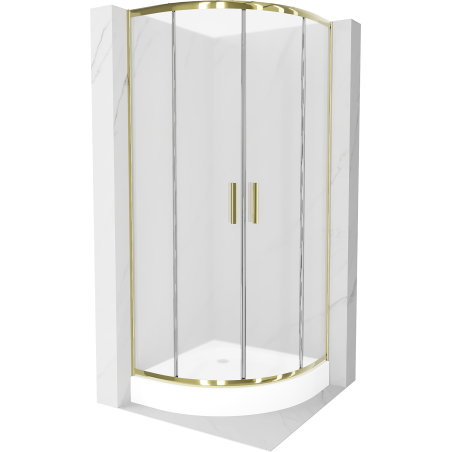 Mexen Rio pusapvalė dušo kabina 80 x 80 cm, matinė, auksinė + padėklas, baltas - 863-080-080-50-30-4710